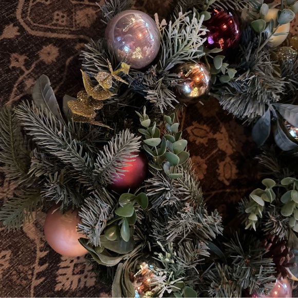 22 inch Artificial Pine Christmas Wreath with Ornaments Gold, Burgundy & Blush - Picture 4 of 6